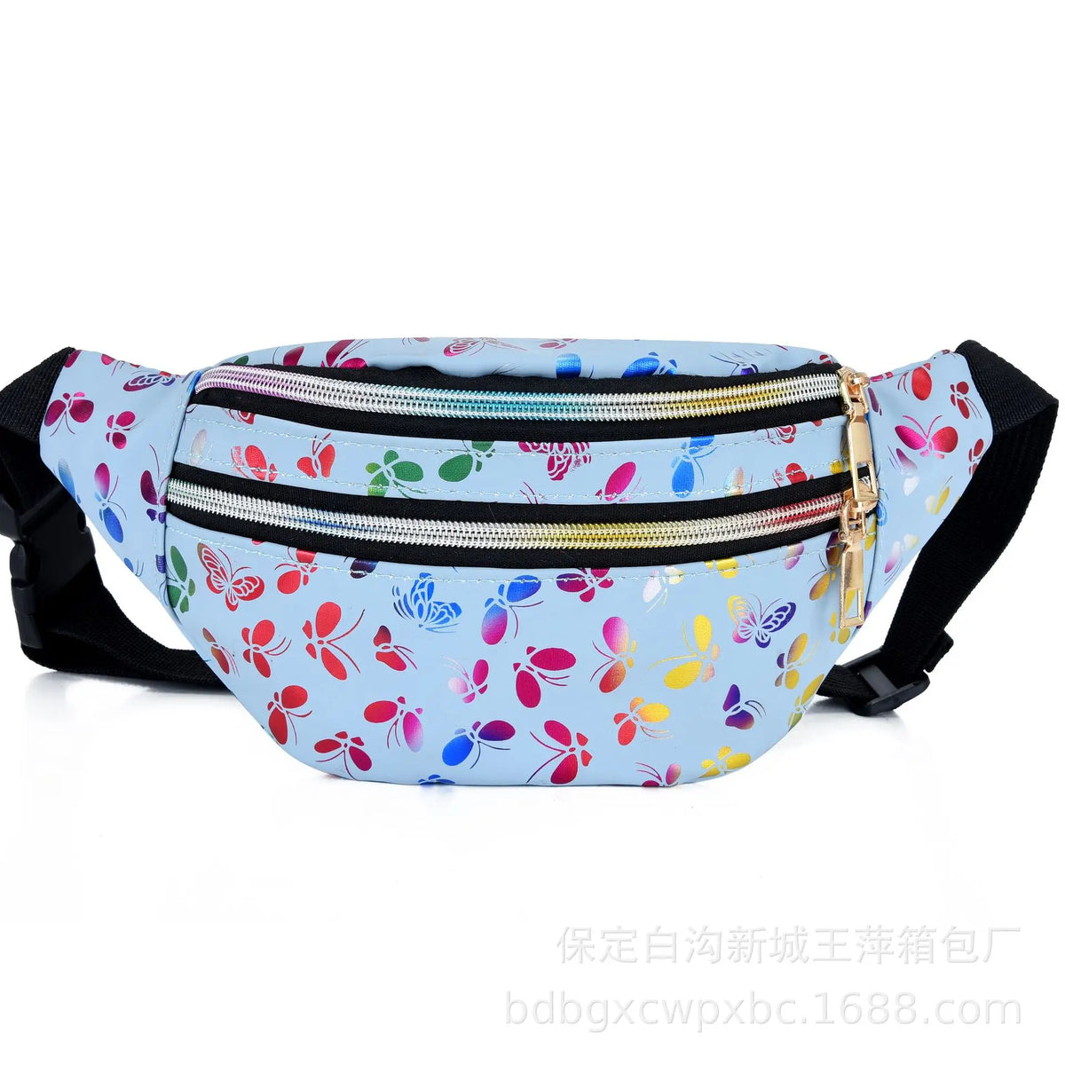 Fashionable Waist Bag Double Zipper Butterfly Multifunctional Shoulder Crossbody Pu Change Mobile