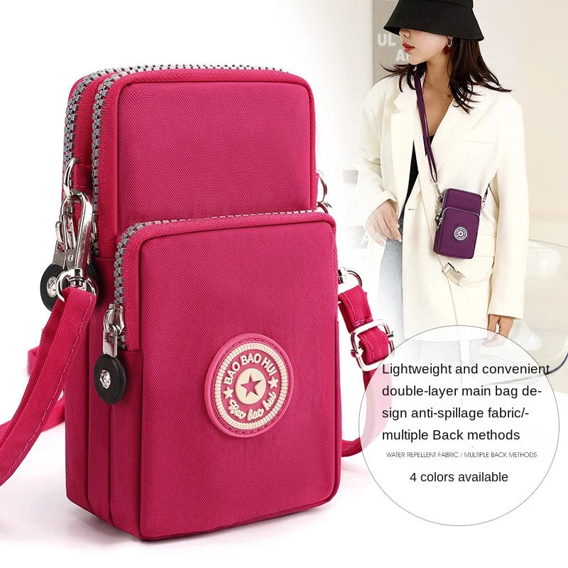 Nylon Shoulder Crossbody Phone Bag Women Sports Running Multi Layer Zipper Pouch Armband Bag