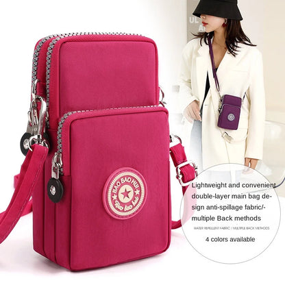 Nylon Shoulder Crossbody Phone Bag Women Sports Running Multi Layer Zipper Pouch Armband Bag