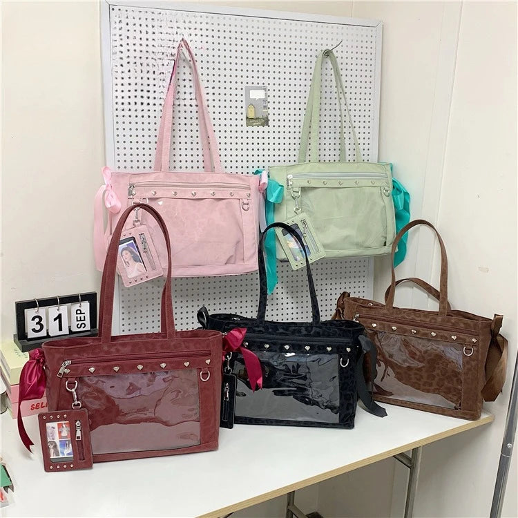 Bow Rivet Bolsos Mujer Underarm Transparent Ita Bag Shoulder Bags Woman Square Sac Femme Teenage
