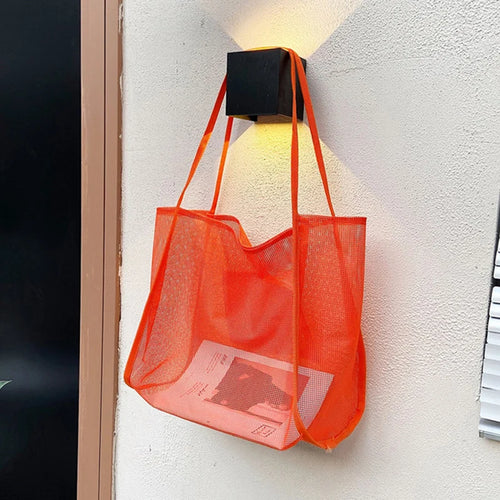 Summer Fashion Mesh Handbag Totes Hollow Out Shoulder Bags For Women Female Casual Fashion Large Capacity Shopping Pack