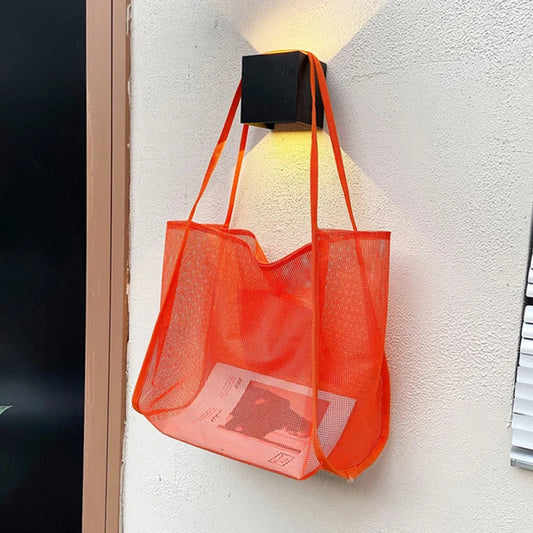 Summer Fashion Mesh Handbag Totes Hollow Out Shoulder Bags For Women Female Casual Fashion Large Capacity Shopping Pack