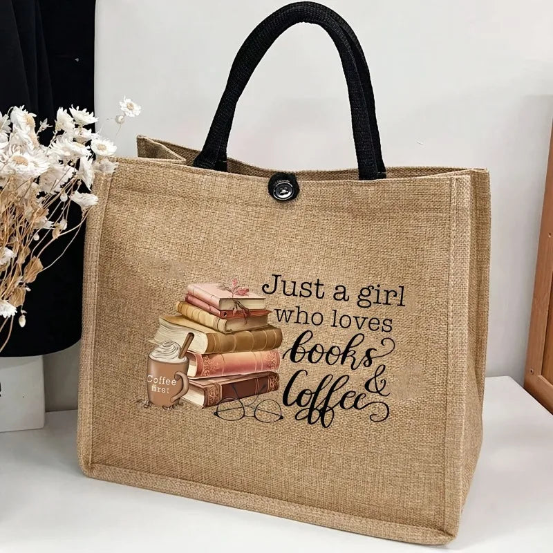 Linen Tote Bag – "Just a Girl Who Loves Books & Coffee" Print