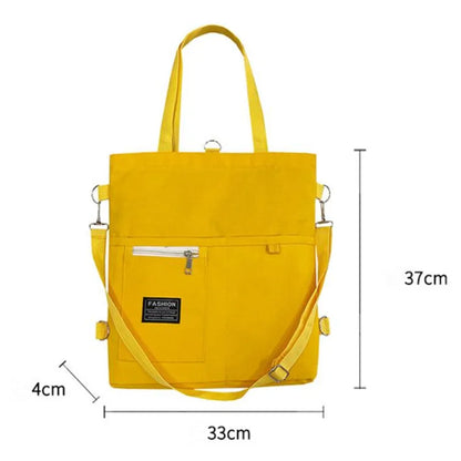 Cute Canvas Tote Bag with Bear Charm – Large Capacity Shoulder Bag