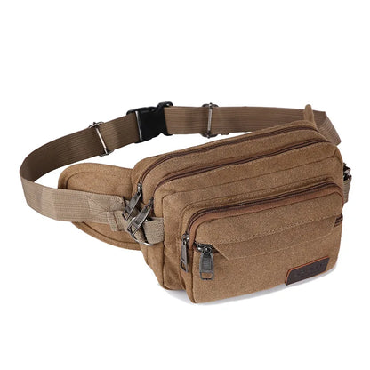 Waterproof Canvas Fanny Pack Large Capacity Multi-Layer Mobile Phone Change Storage Outdoor Travel