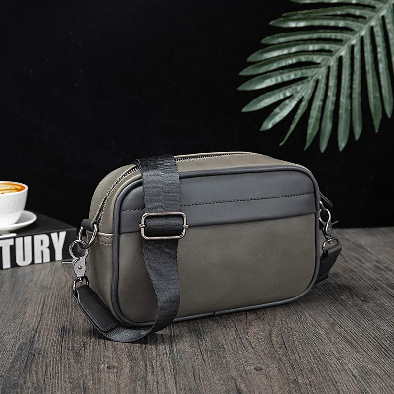 Street Men S Cross-Body Bag Pu Leather Retro Solid Color Shoulder Small Backpack Casual Phone