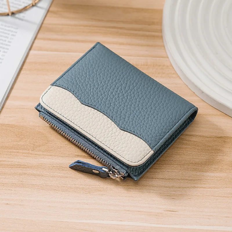 Rfid Genuine Leather Short Square Small Wallet Women