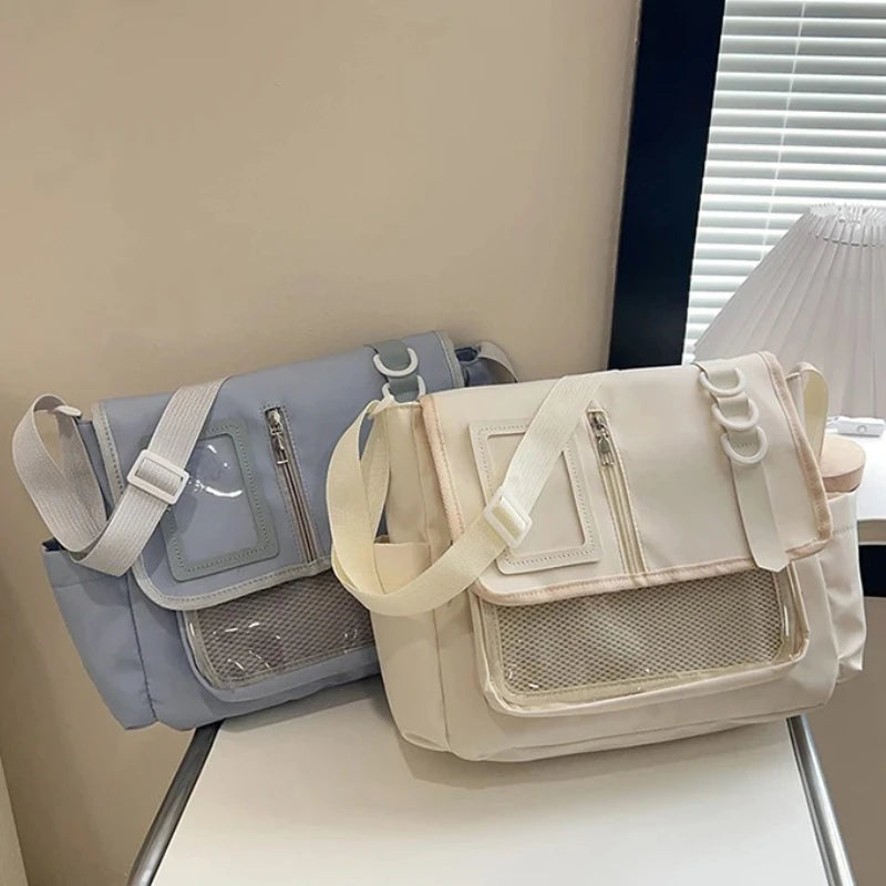 Y2k Japanese Harajuku School Bags Girls Transparent Itabag Shoulder Crossbody Bag Diy Badges Display