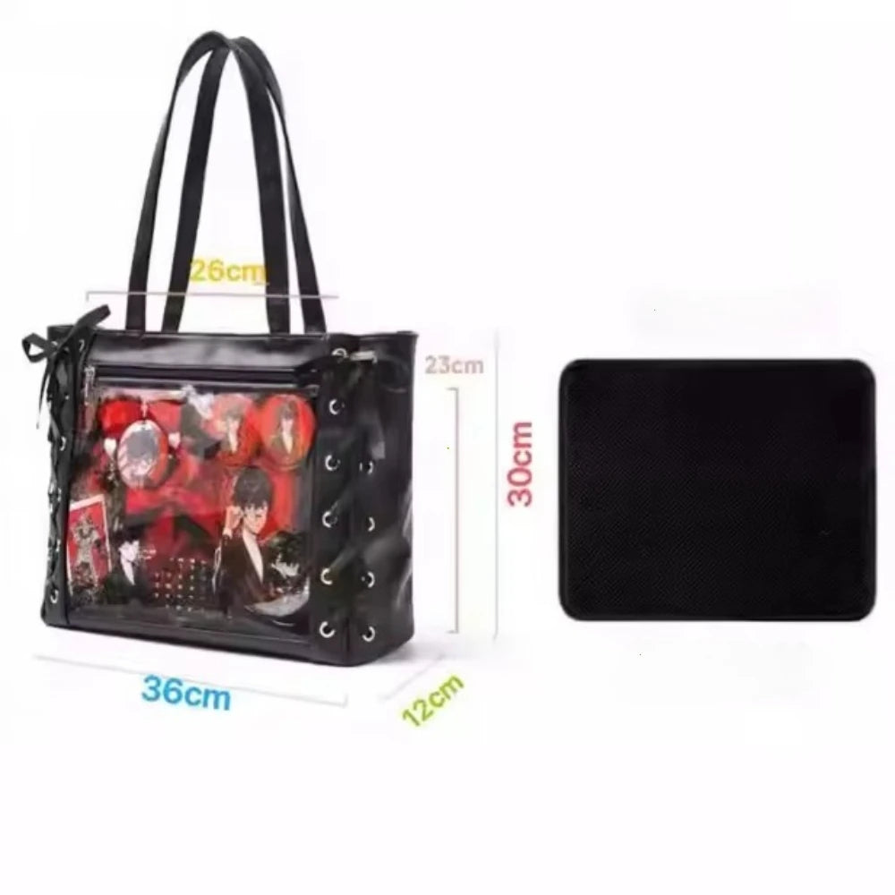 Ribbon Cute Handbag Women Large Capacity Transparent Diy Badge One-Shoulder Tote Bag Japanese Sweet