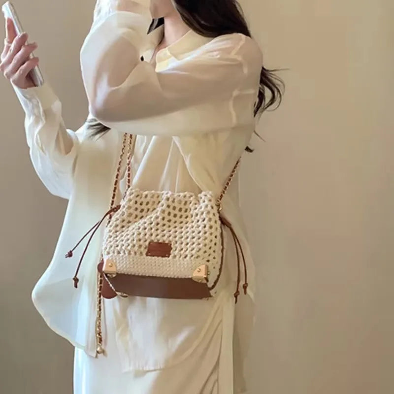 Knit Crossbody Bag for Women – Chic Crochet Shoulder Purse with Chain Strap