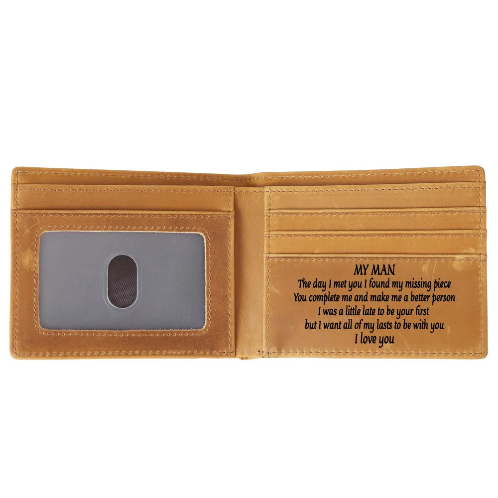 Real Leather Light Short Men S Wallet Multi Card Money Clip Laser Engraving Gift