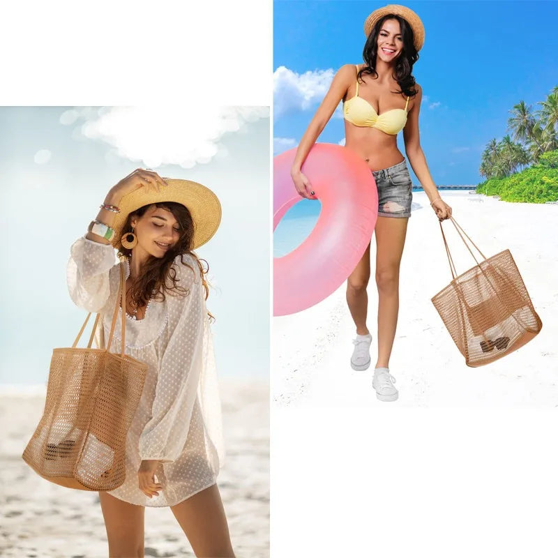 Lightweight Mesh Large Capacity Tote Bag Breathable Openwork Women Shoulder Purse