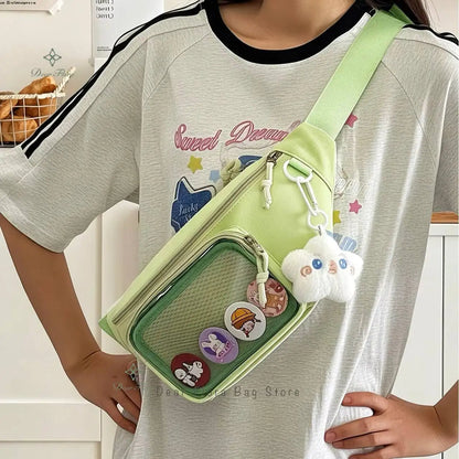 Cute Ita Waist Bag – Transparent Window Chest Fanny Pack for Women