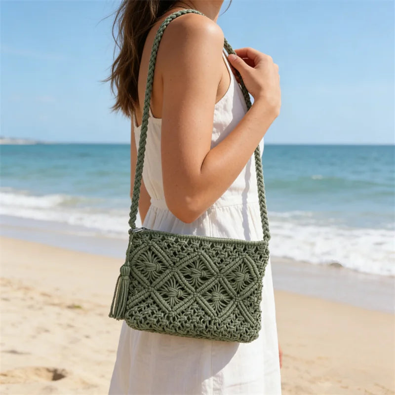 Crochet Woven Boho Shoulder Bag – Lightweight Crossbody