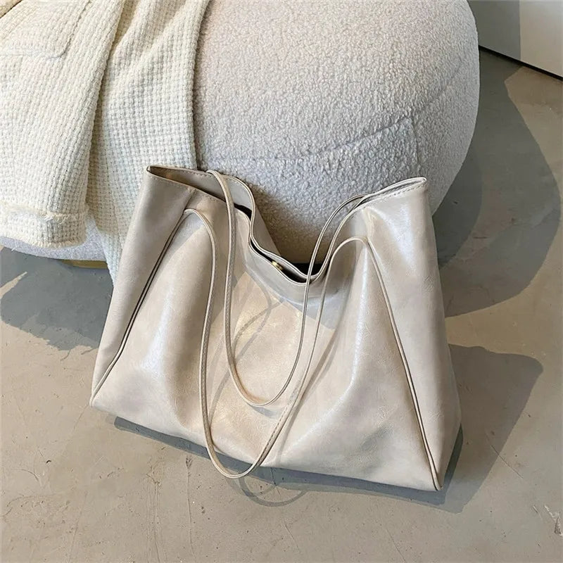 Large Leather Tote Bag for Women – Soft Shoulder Bag for Work & Travel