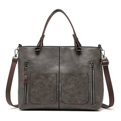 Retro Leather Tote Bag for Women with Double Pockets