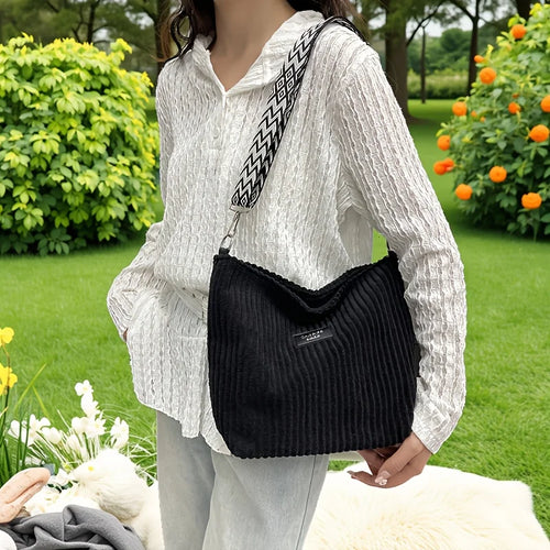 Corduroy Crossbody Bag with Wide Boho Strap