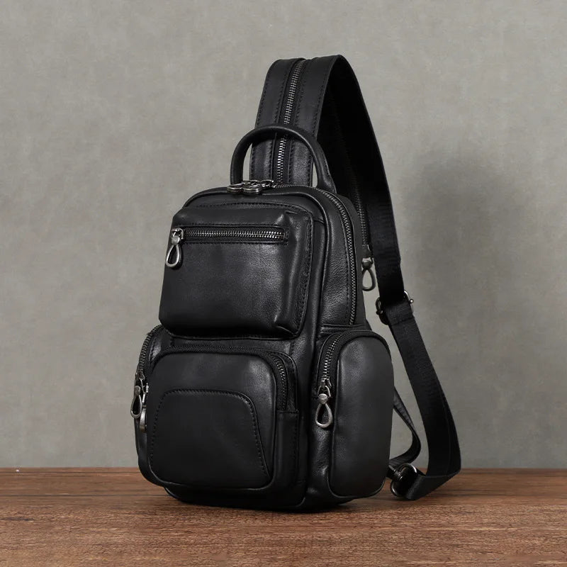Head Layer Cowhine Man Single Shoulder Bag Multi-Function Backpack Hand Cross-Body