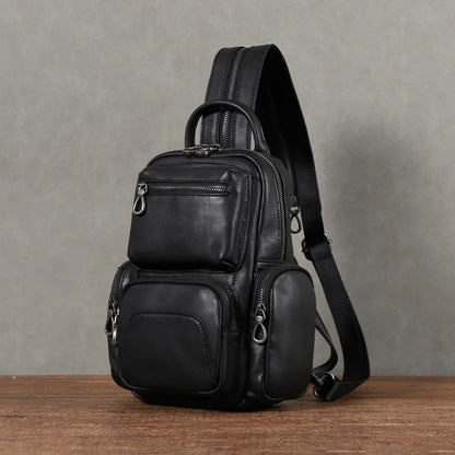 Head Layer Cowhine Man Single Shoulder Bag Multi-Function Backpack Hand Cross-Body