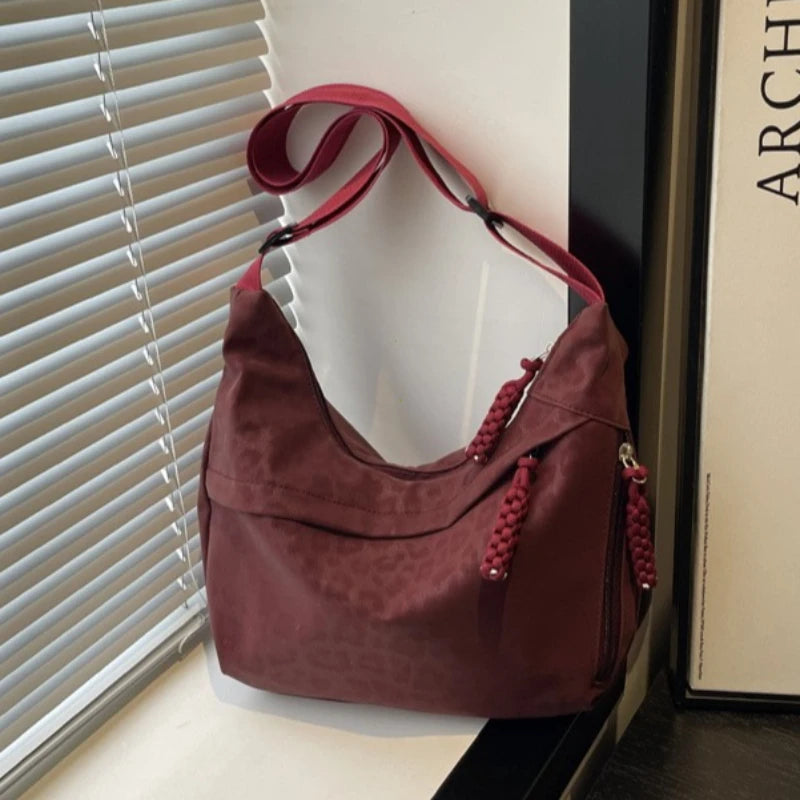 Women Leopard Print Crossbody Bag Large Capacity Hobo Shoulder Daily Commuter Multi Pocket Armpit