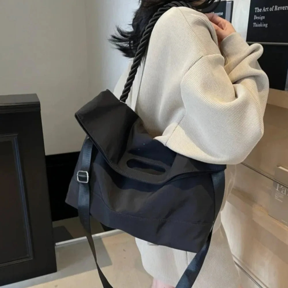 Large Capacity Nylon Shoulder Bags Women Fluorescent Green Casual Totes Korea Style Cloth Packages