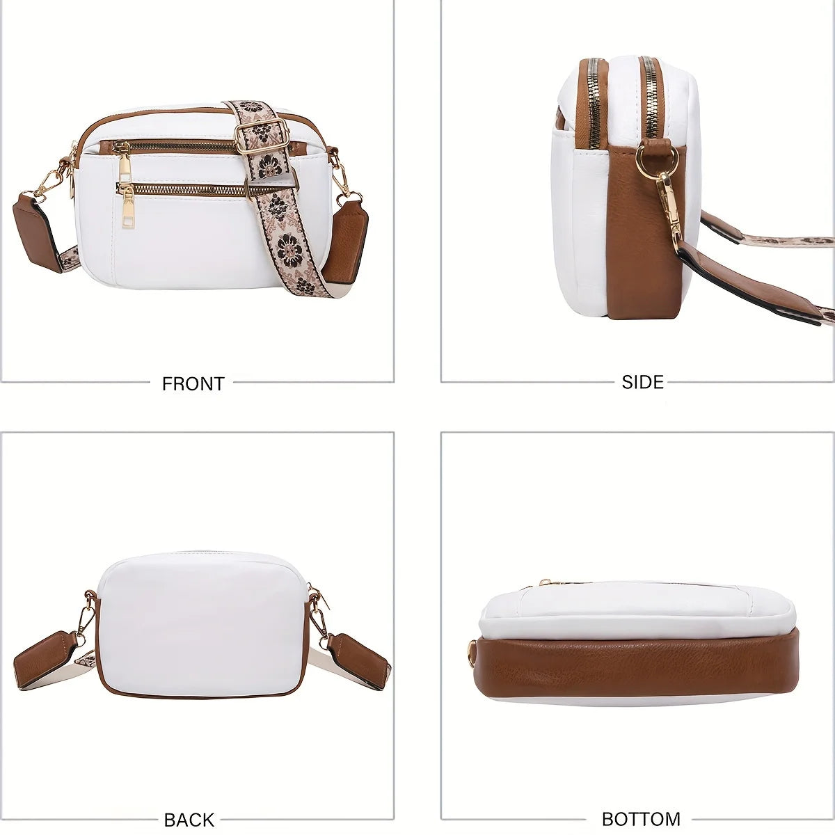 Leather Crossbody Bag with Wide Strap – Color Block Small Square Bag