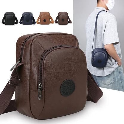 Vintage Leather Men's Crossbody Bag – Multi-Pocket Shoulder Purse