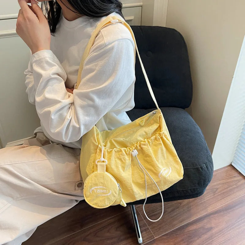 Nylon Drawstring Shoulder Bag with Detachable Mini Pouch