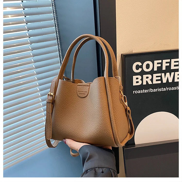 Soft Leather Tote Bag with Detachable Crossbody Strap
