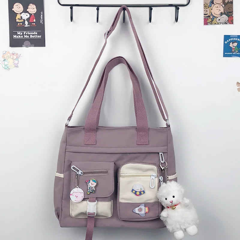 Canvas Crossbody Tote Bag Multi-Pocket Shoulder Bag