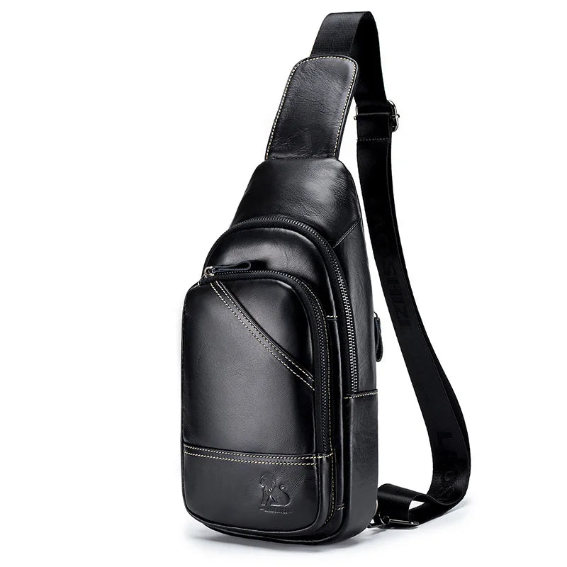 Men S Genuine Leather Chest Bag Top Layer Cowhide Casual Men S Crossbody Large Capacity