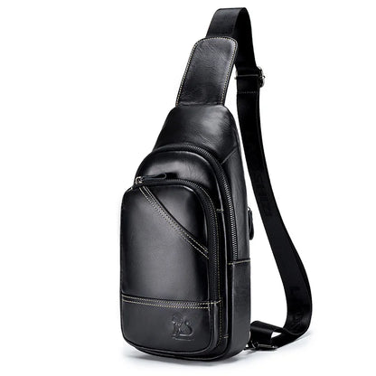 Men S Genuine Leather Chest Bag Top Layer Cowhide Casual Men S Crossbody Large Capacity