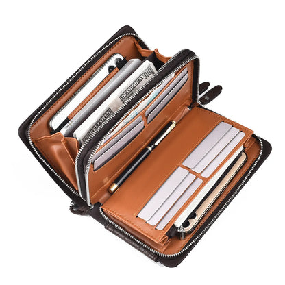 Business Retro Men S Long Hand Large Capacity Mobile Phone Storage Wear-Resistant Multi-Clip Zipper
