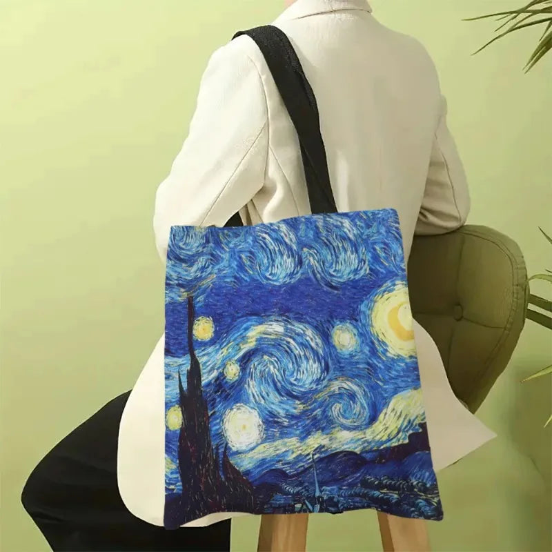 Van Gogh Starry Night Canvas Tote Bag – Art-Inspired Women's Shoulder Bag