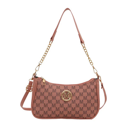 Crossbody Shoulder Bag with Gold M Logo & Chain Strap