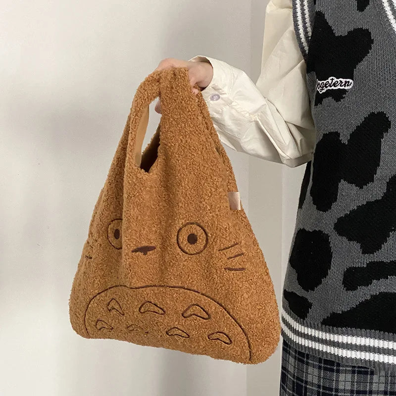 Fashionable Soft Cute Plush Tote Bag Ins Leisure Walking Bag Large Capacity Bag - Soft