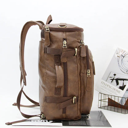 14-Inch Computer Bag Pu Leather Retro Multi-Functional Men S Backpack - Waterproof