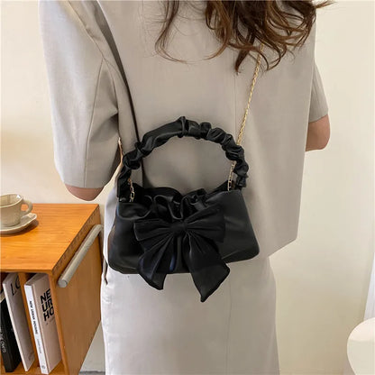 Bow Ruched Mini Crossbody Bag – Chic Chain Shoulder Purse for Women