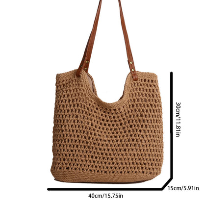 Fresh Vacation Women Tote Bag Open Weave Lightweight Soft Shoulder Large Capacity Breathable Handbag