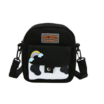 Stylish Cow Print Minimalist Crossbody Bag Lightweight Casual Shoulder Purse Rainbow Pin Students