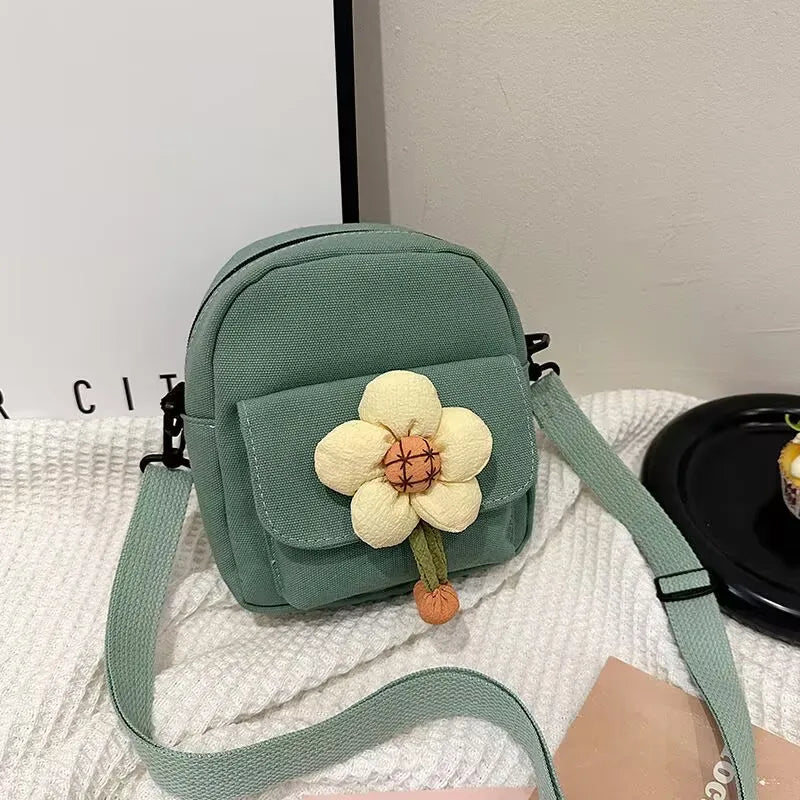 Cute Flower Shoulder Crossbody Bag Canvas Large Capacity Commuter Phone Women S
