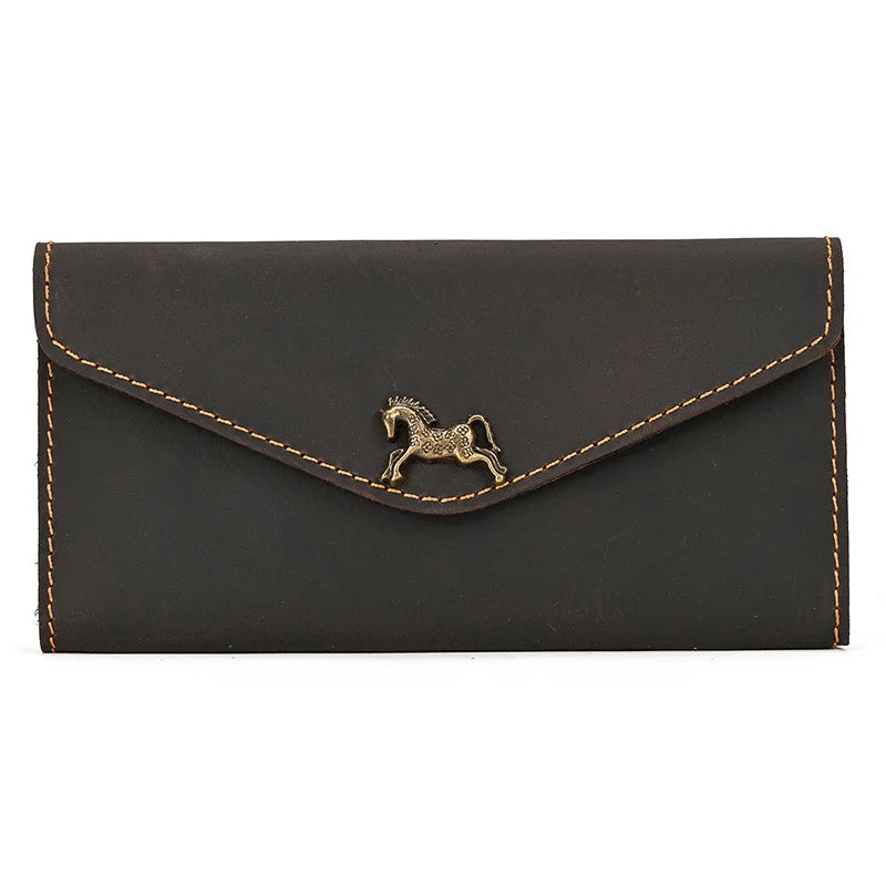 Simple Mobile Phone Leather Wallet Retro Men Crazy Horse Long Envelope Flip