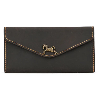 Simple Mobile Phone Leather Wallet Retro Men Crazy Horse Long Envelope Flip