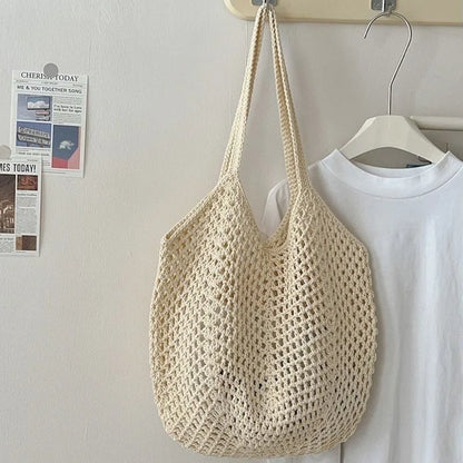Summer Beach Tote Shoulder Bag Straw Weav Handbag Large Capacity Vacation Weaving Hollow Bags Women