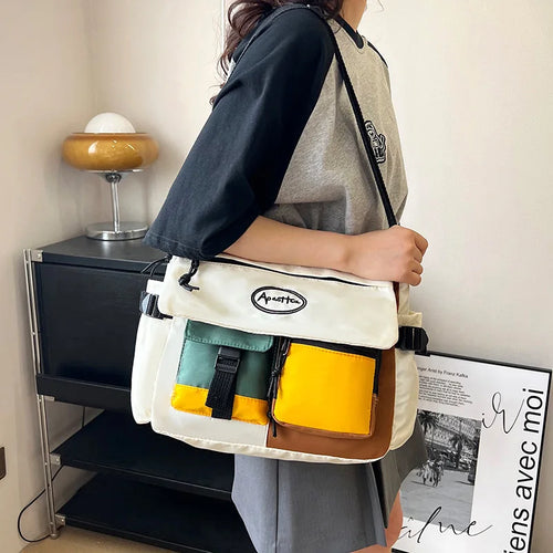 Large Capacity Contrast Color Tote Men Women Shoulder Casual Crossbody Bag