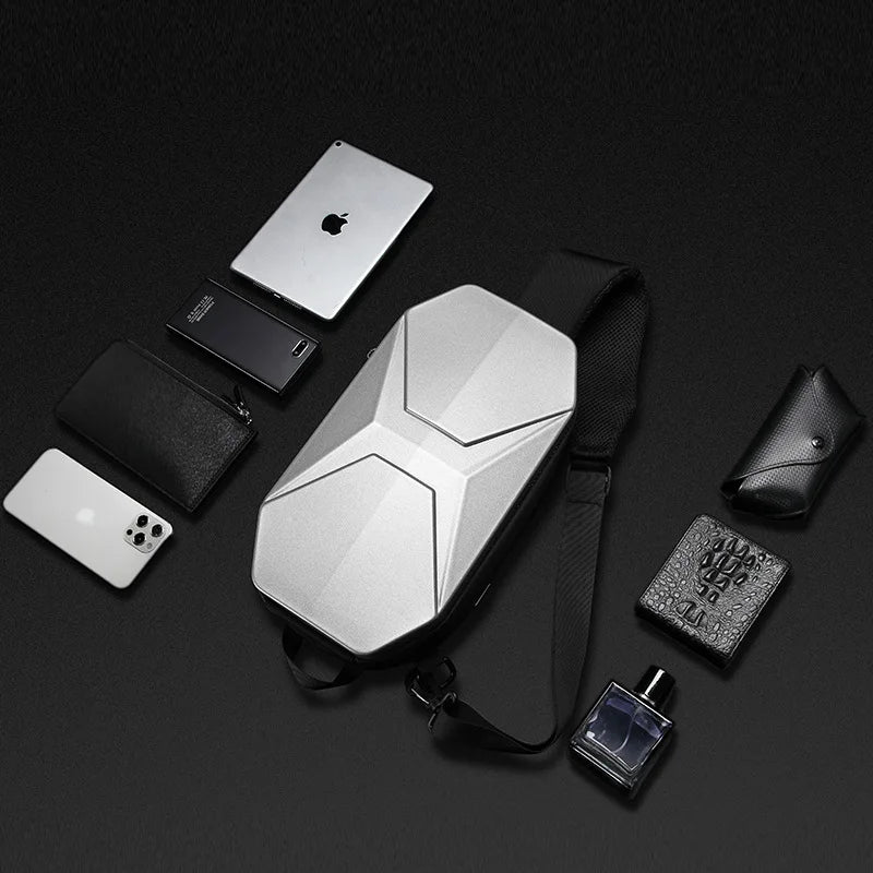 Functional Chest Bag Men Pc Hard Shell Crossbody Bag Large-Capacity Single-Shoulder Waterproof