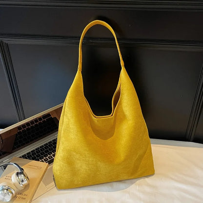 Faux Suede Tote Bag with Makeup Pouch – Large Capacity Women's Shoulder Bag
