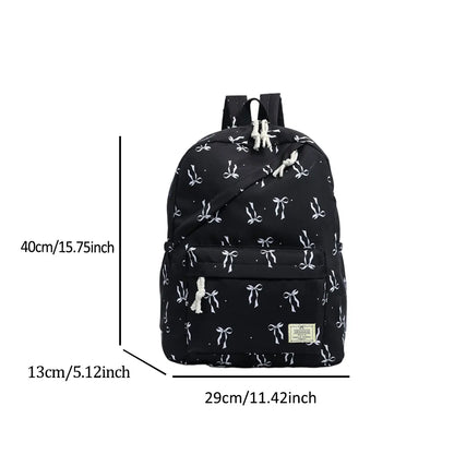 Fashionable Cute Bow Knot Polka Dot Printed Backpack Nylon Lightweight Large Capacity Casual Campus