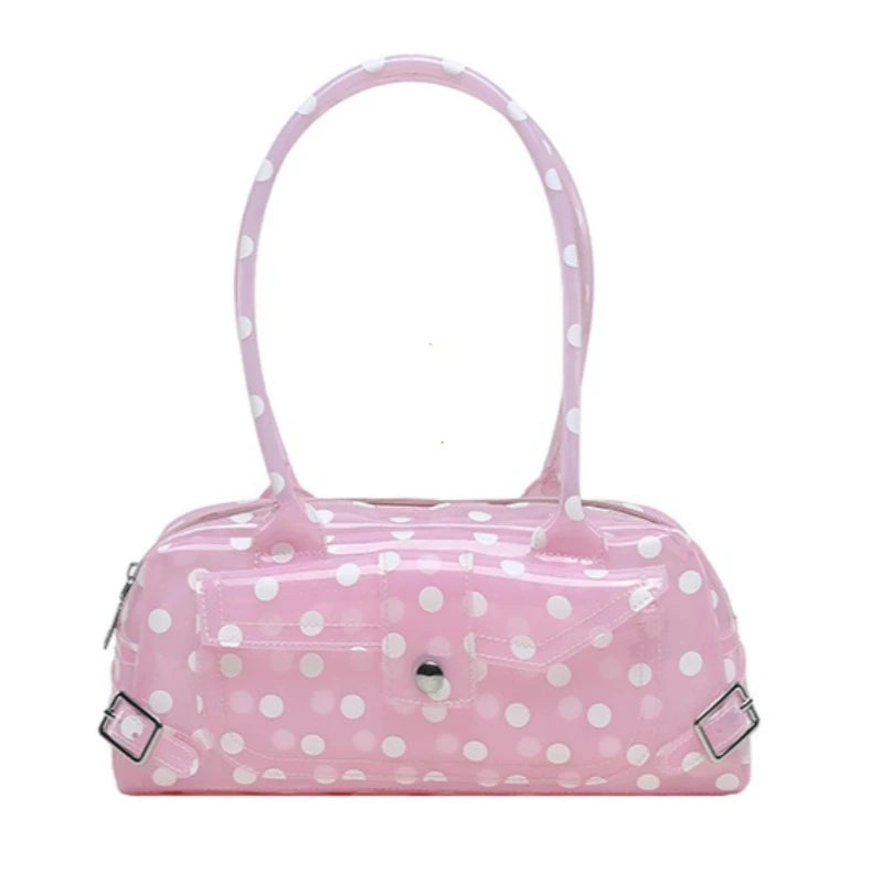 Sweet Polka Dot Transparent Pvc Jelly Tube Handbag Candy Colored Mini Top Handle Shoulder Bag Summer