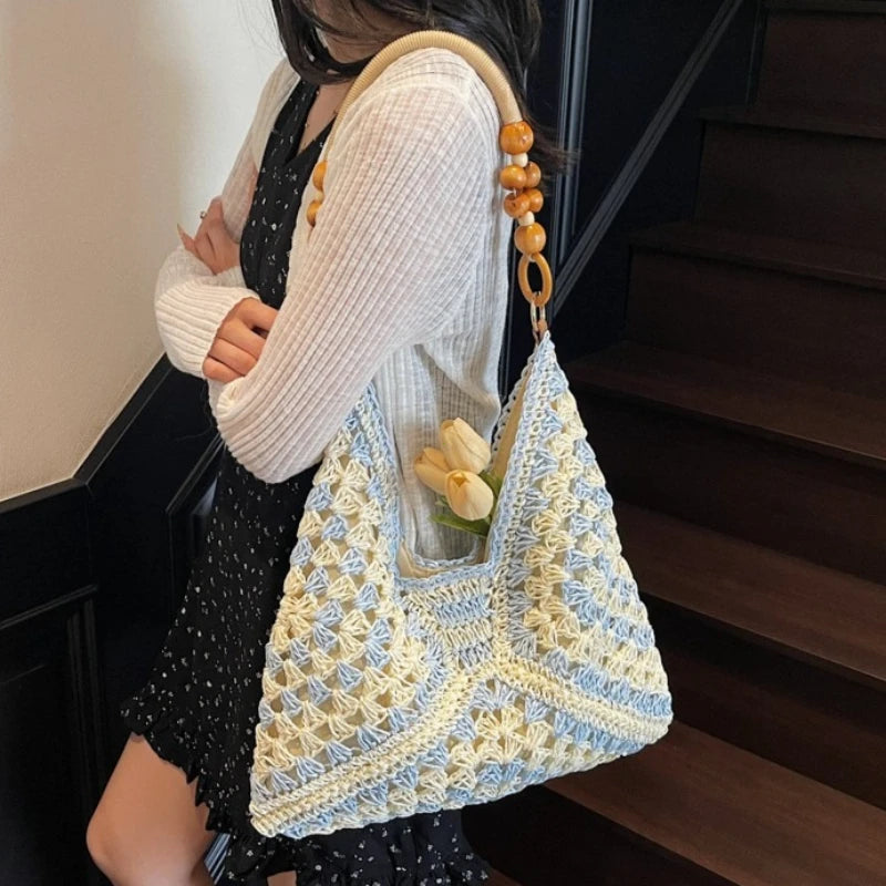 Hollow Out Straw Woven Tote Bag Beach Handbag Bohemian Large Capacity Bucket Shoulder Bags Holiday